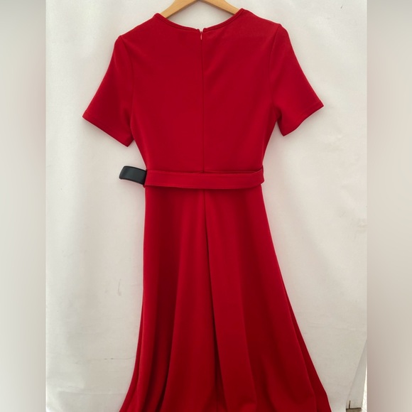 SHEIN Red Ponte Knit Fit & Flare Maxi Dress Belted Stretch Size L - Picture 3 of 4
